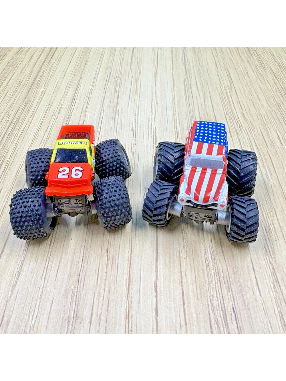 Vintage Galoob Micro Machines Tredz Boomer #26 + Stars & Stripes Monster Trucks